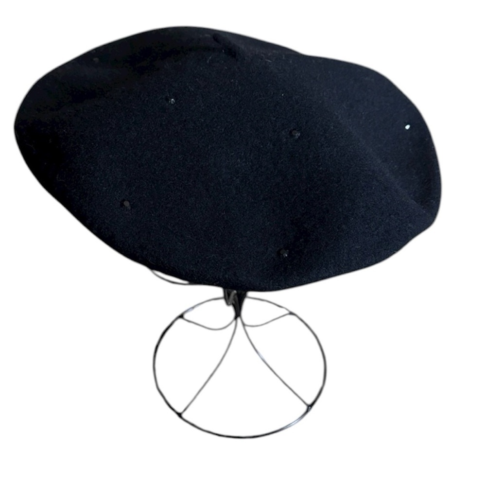 Vintage A. Brod black wool beret with black jewels New with tag